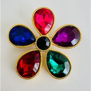 Colorful Rhinestones 5 Petal Flower Brooch
